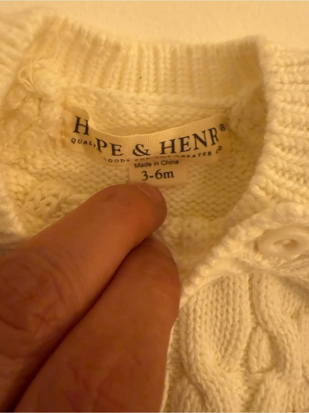Hope & Henry Baby 100% Organic Cotton Cable Knit Romper Ivory 3-6M